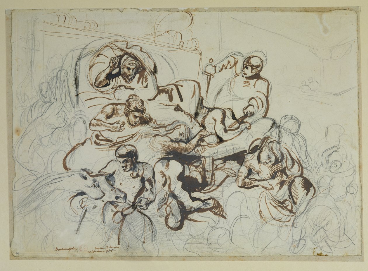 Study for the Death of Sardanapalus, 1864 (pero a inkoust a grafit na papíře) od Ferdinand Victor Eugene Delacroix