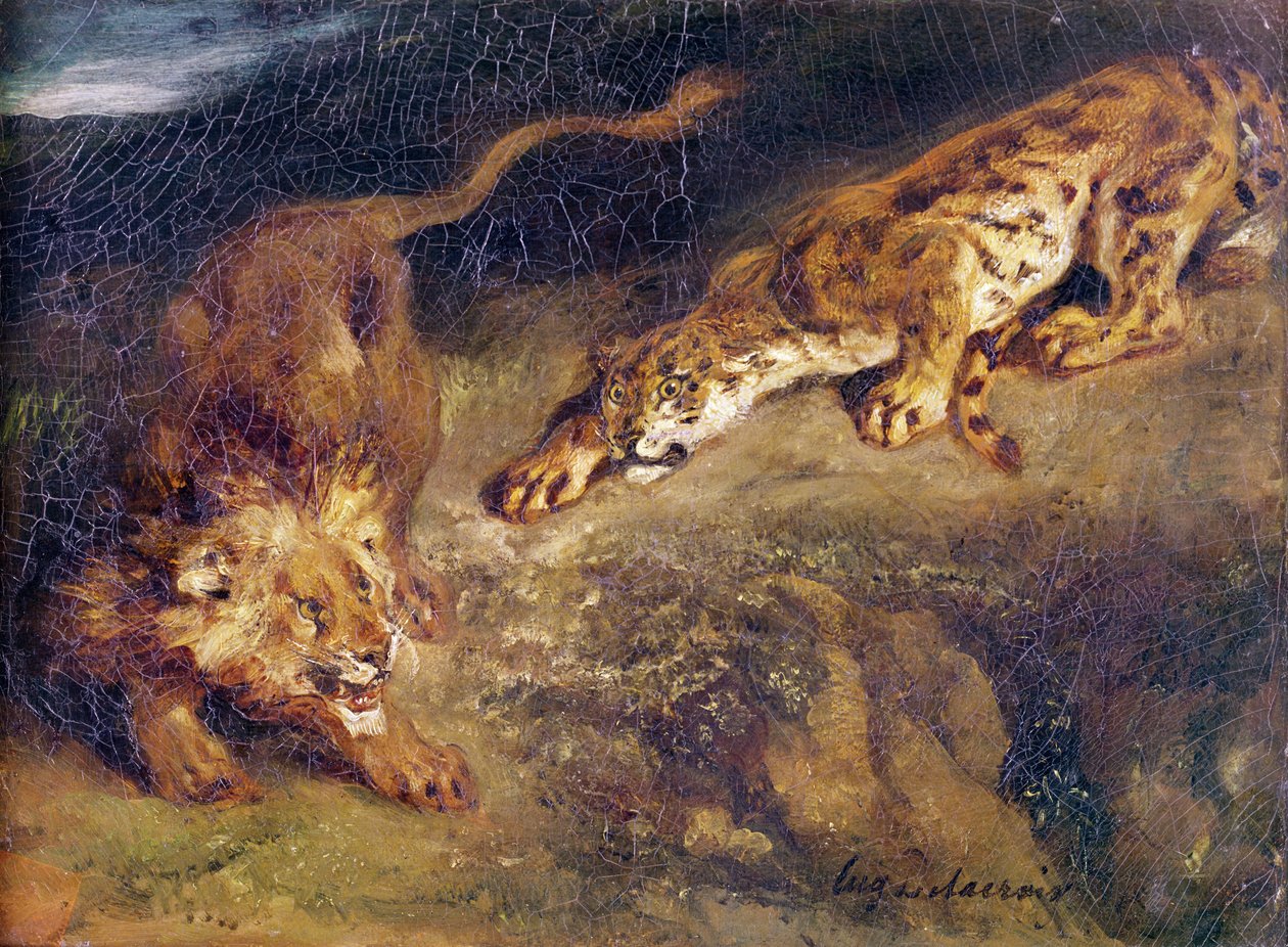 Tygr a lev od Ferdinand Victor Eugene Delacroix
