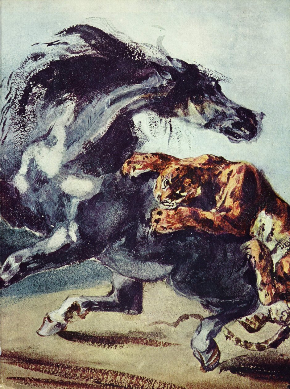 Tygr útočí na koně od Ferdinand Victor Eugene Delacroix