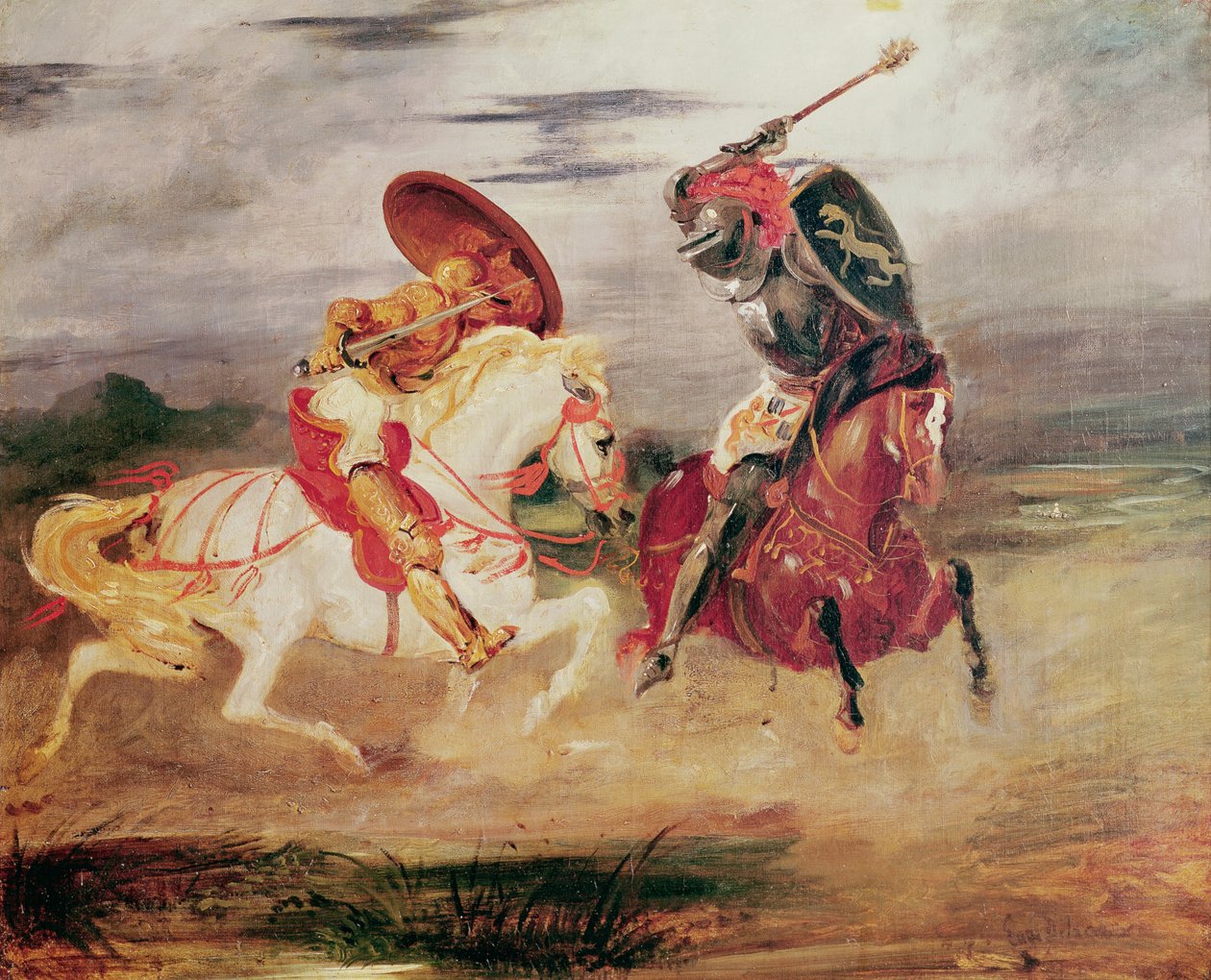 Dva rytíři bojující v krajině, kolem roku 1824 od Ferdinand Victor Eugene Delacroix