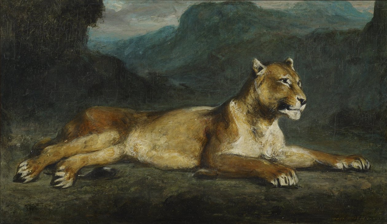 Ležící lvice od Ferdinand Victor Eugene Delacroix