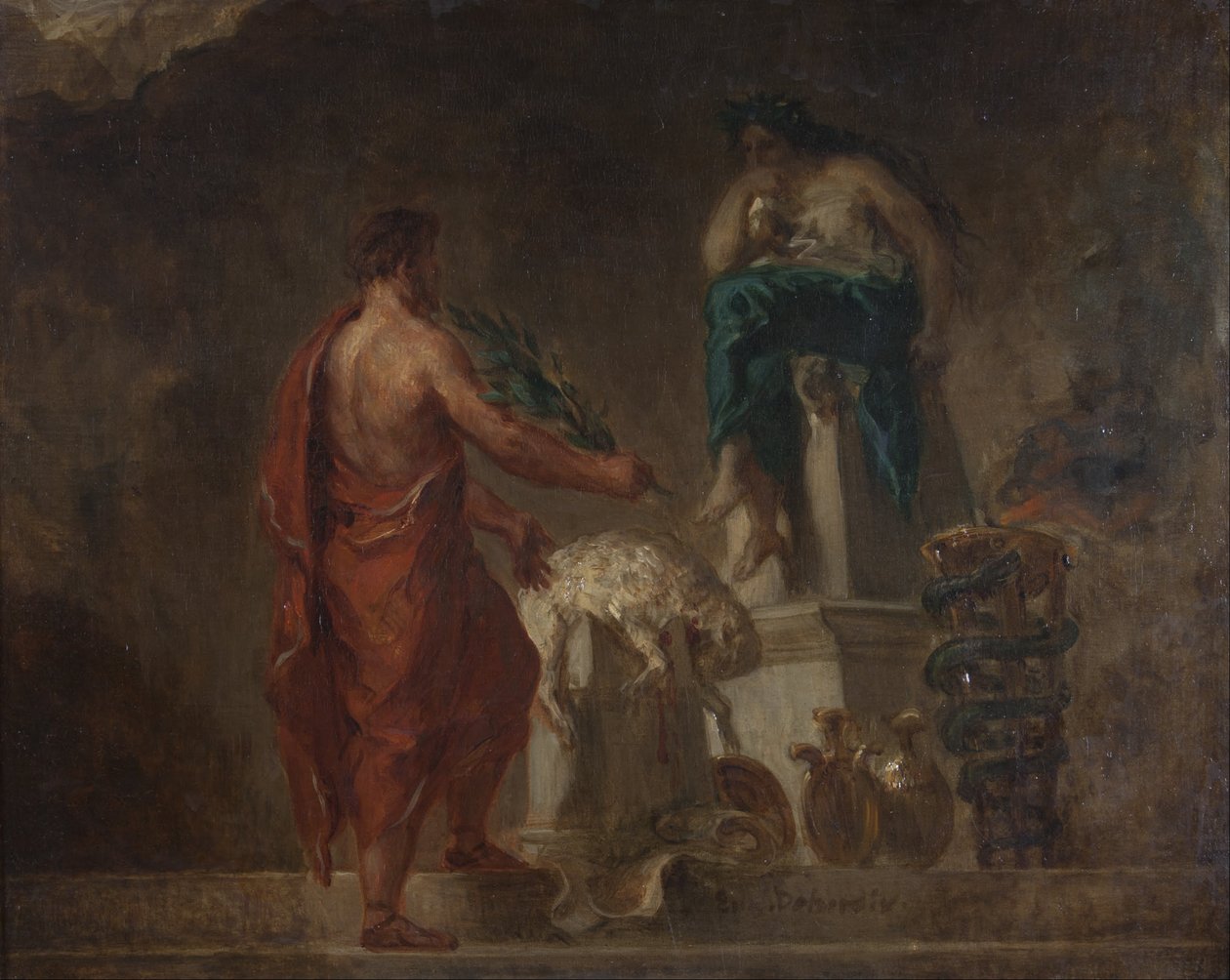 Lykúrgova porada s Pýthií od Ferdinand Victor Eugene Delacroix
