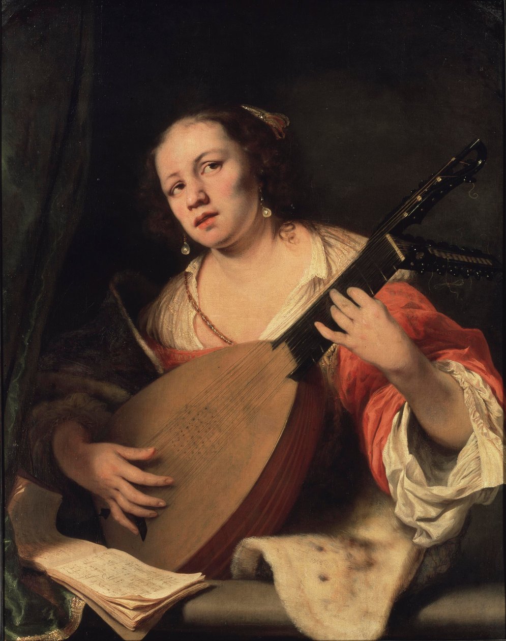 Dáma hrající na loutnu, 1654 od Ferdinand Bol