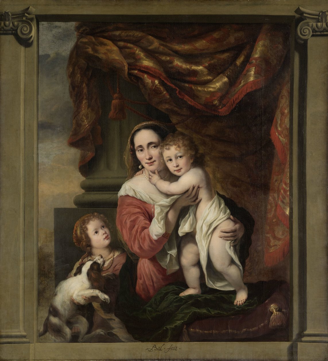 Charita: Joanna de Geer (1629-1691) se svými dětmi Cecilia Trip (1660-1728) a Laurens Trip (nar. 1662) od Ferdinand Bol