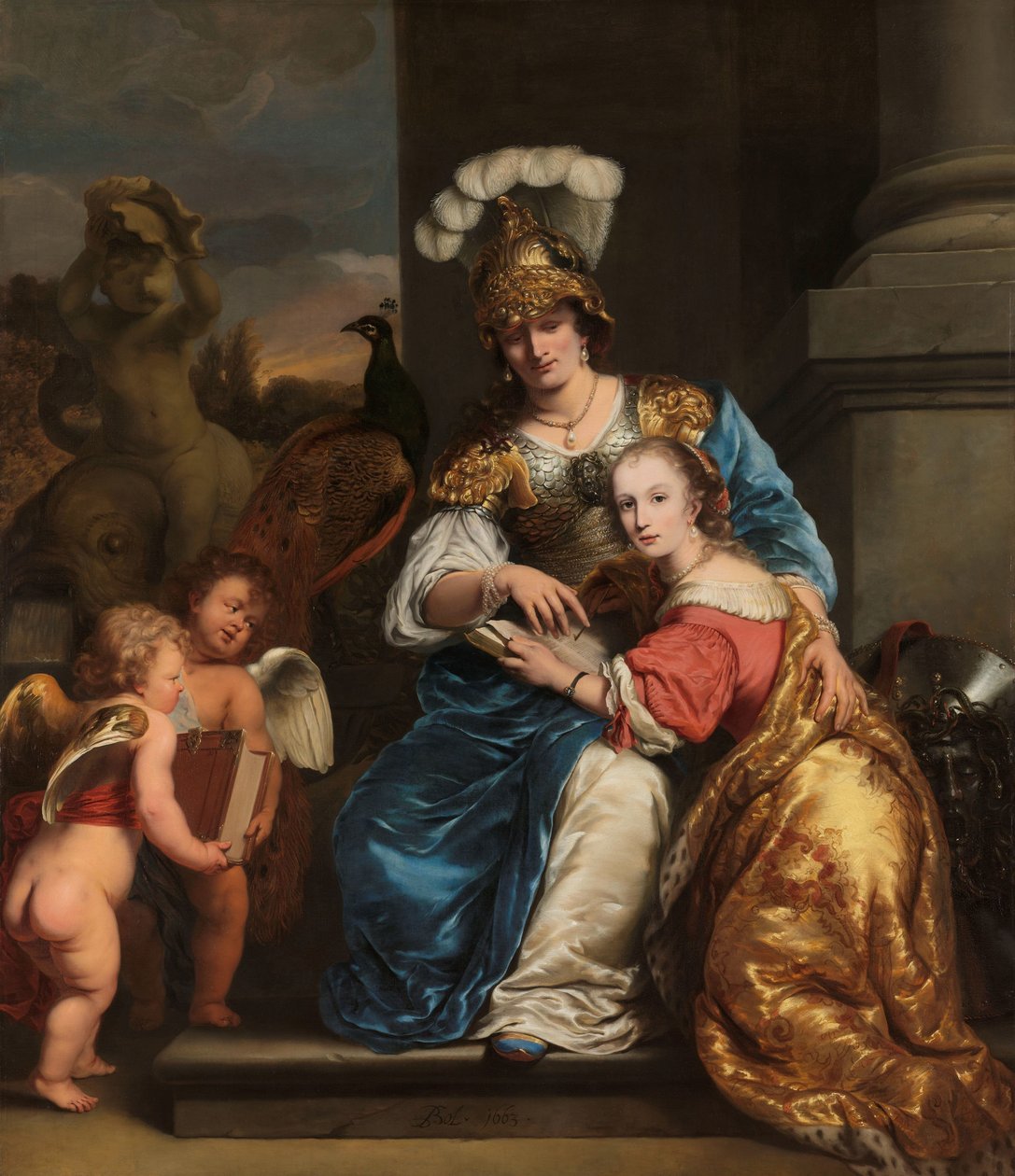 Margarita Tripová jako Minerva, která instruuje svou sestru Annu Marii Tripovou Alegorie vzdělání: Margarita Trip (1640-1714) učí svou sestru Annu Marii Trip (1652-1681) od Ferdinand Bol
