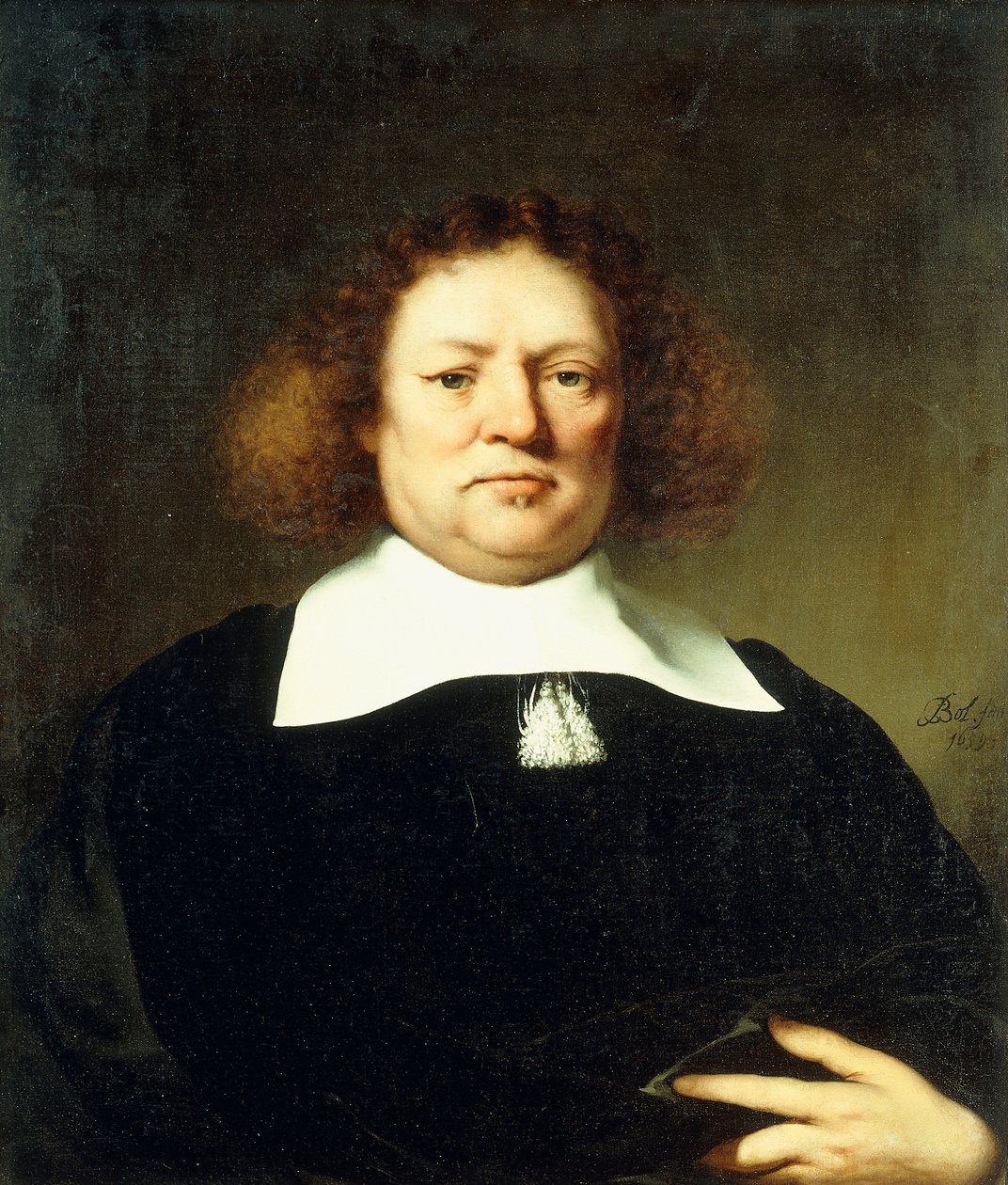 Portrét gentlemana, řečený lordu Hebdonovi, polodlouhý, na sobě černý kostým a bílý límeček, 1659 od Ferdinand Bol
