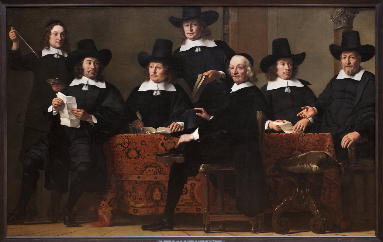 Prezident Amsterodamského cechu obchodníků s vínem (Nizozemsko). Obraz Ferdinand Bol (1616-1680), olej na plátně, kolem roku 1659. Nizozemské umění od Ferdinand Bol