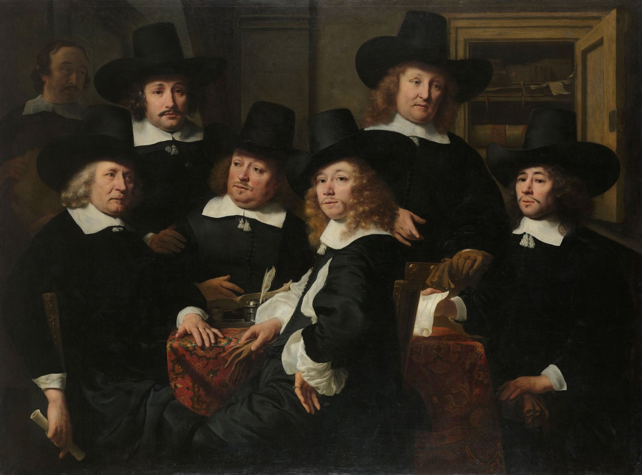 Šest vladařů a Beadle Institutu Nieuwa Zijdse pro venkovní pomoc chudým, Amsterdam, 1657 od Ferdinand Bol