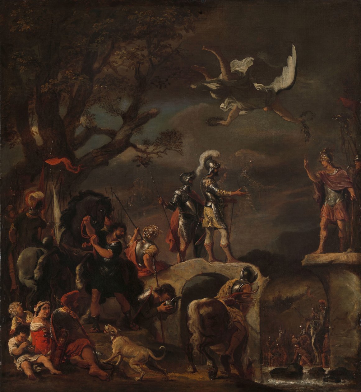 Mírová jednání mezi Claudius Civilis a Quintus Petillius Cerealis na zbořeném mostě. od Ferdinand Bol
