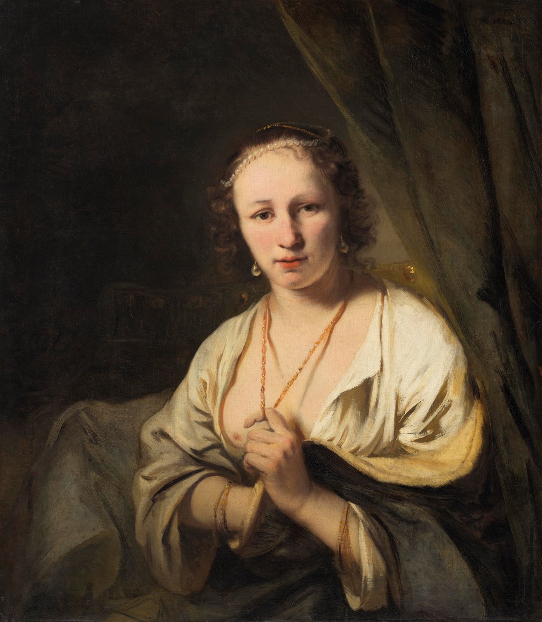 Žena s perlami ve vlasech, kolem roku 1653 od Ferdinand Bol