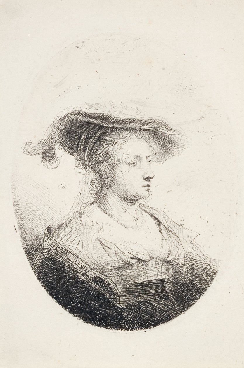 Mladá dáma s opeřeným kloboukem, 1644 od Ferdinand Bol