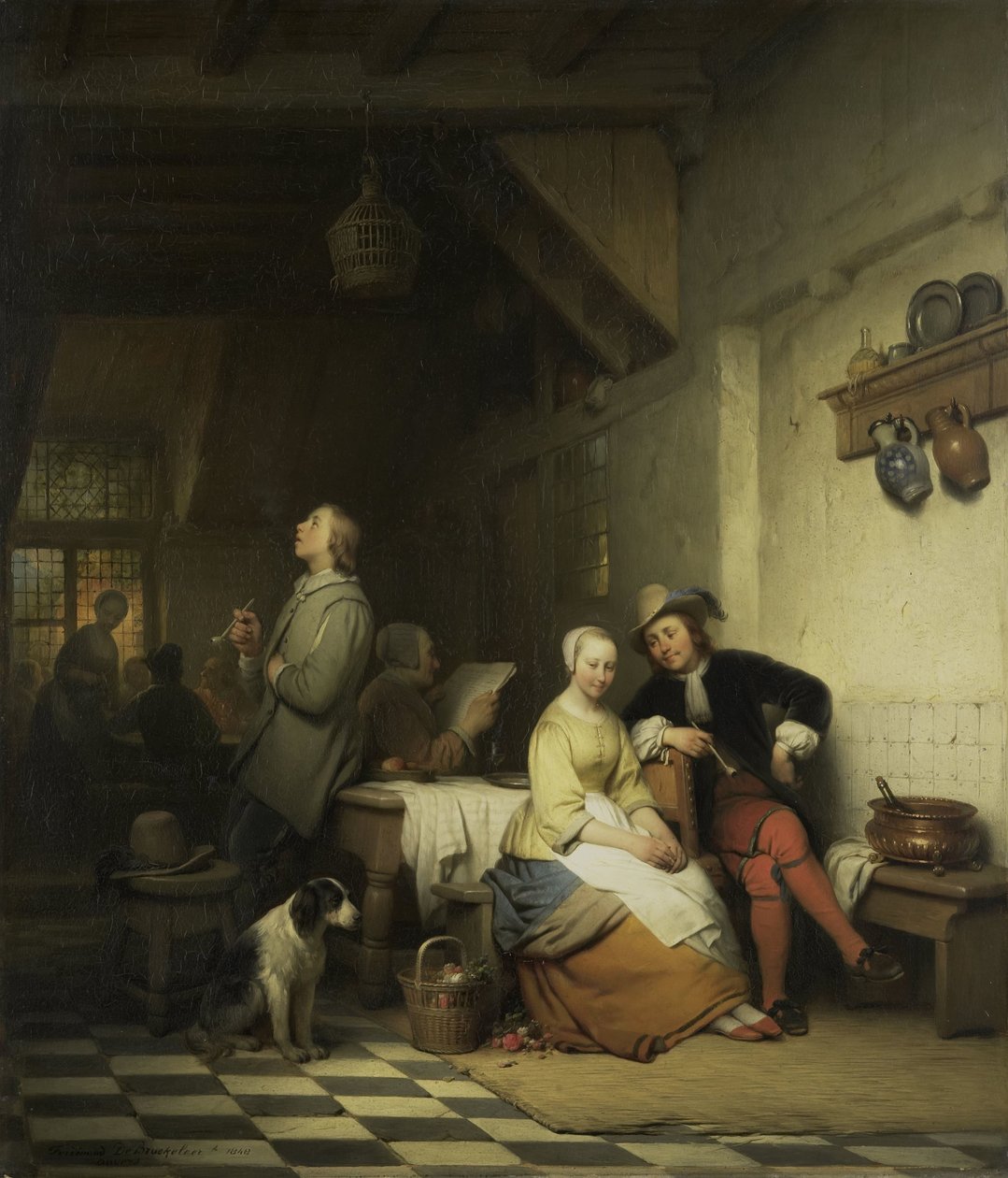 Interiér hostince s postavami v kostýmu ze sedmnáctého století od Ferdinand De Braekeleer (I)