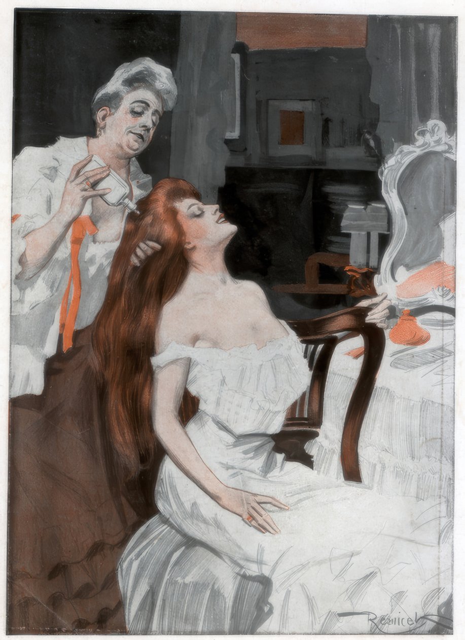 Žena si nechala udělat vlasy, konec 19.-začátek 20. století od Ferdinand Freih van Reznicek