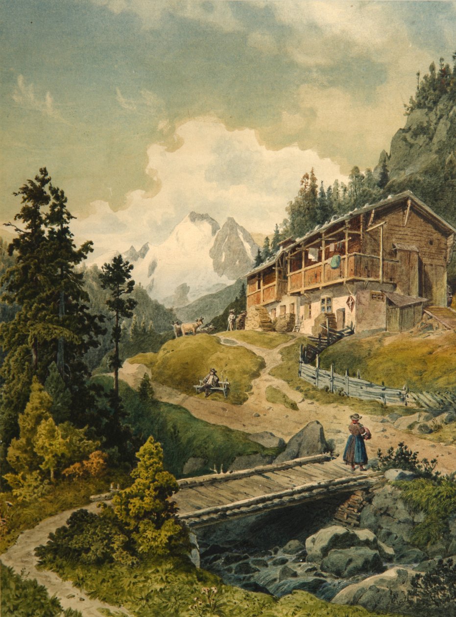 Alpská krajina s mostem od Ferdinand Gatt