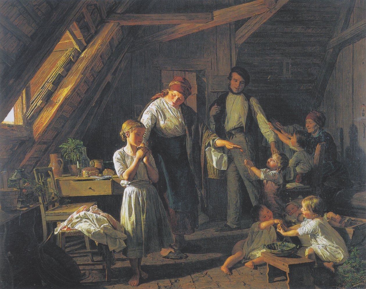 Rozchod rodičů - nejstarší dítě se stará o bratry a sestry v nepřítomnosti rodičů. od Ferdinand Georg Waldmuller