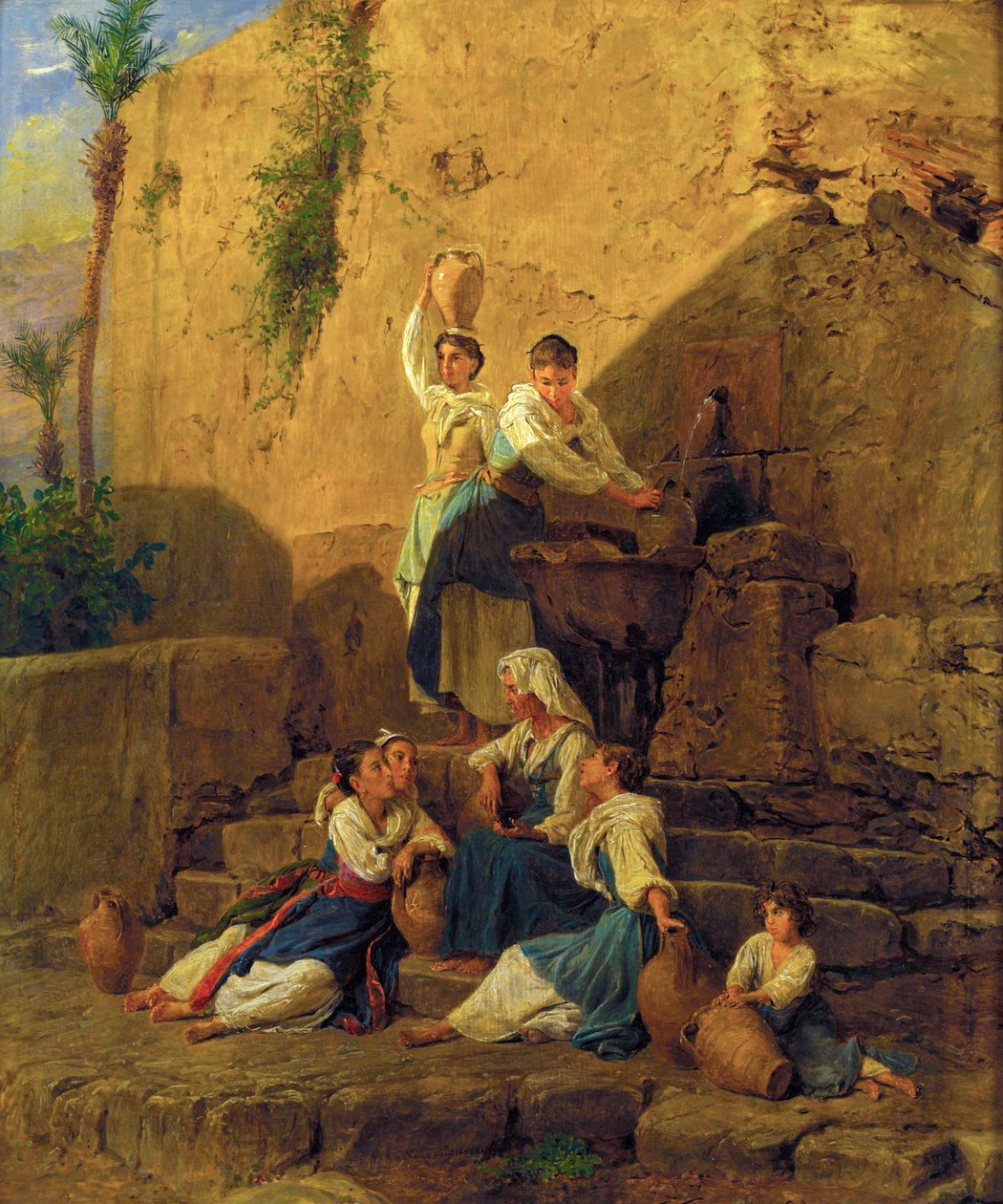 Am Brunnen in Taormina - U fontány v Taormině od Ferdinand Georg Waldmuller
