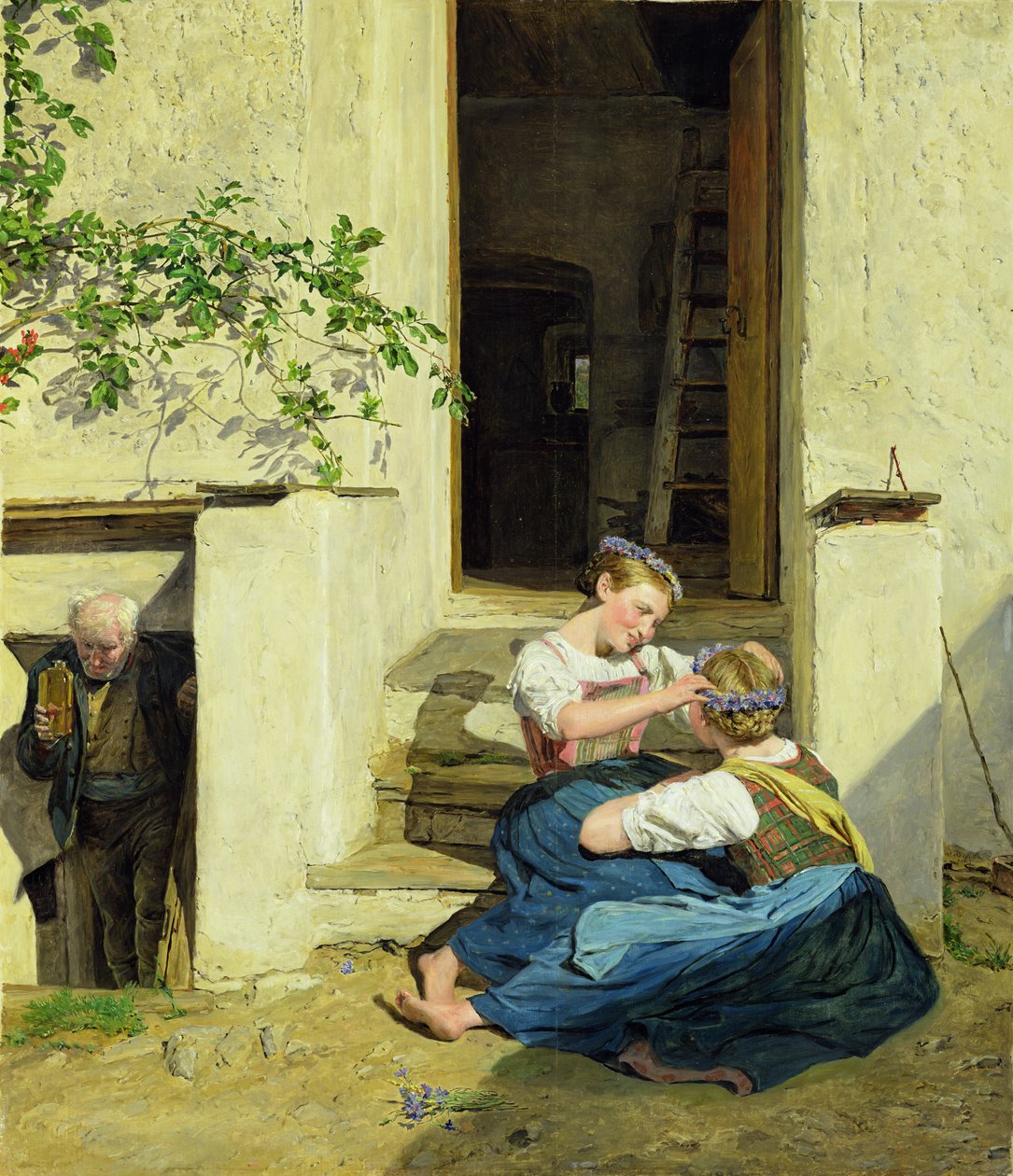 Dívky vyrábějící girlandy, 1846 od Ferdinand Georg Waldmuller