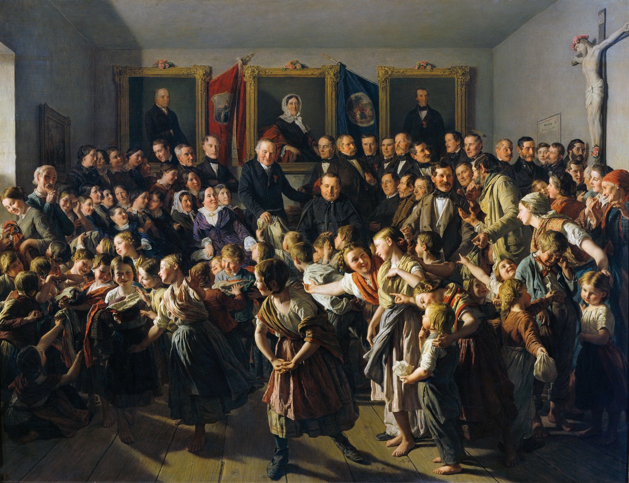 Dětem chudých rodičů dává komunita Spittelberg na Michaelmas zimní oblečení od Ferdinand Georg Waldmuller