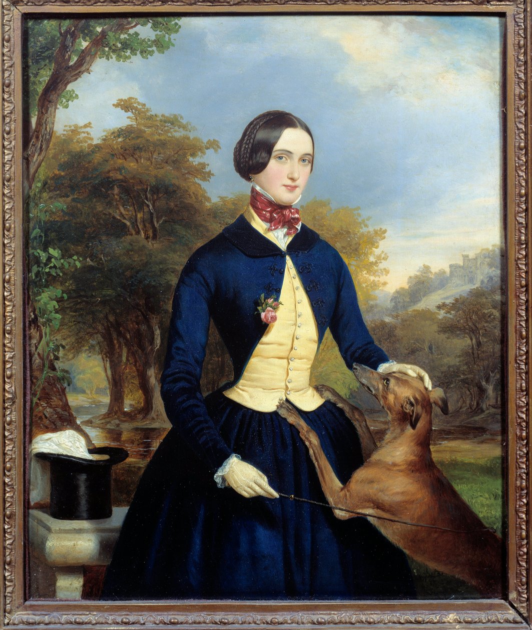Portrét ženy v Amazonii se svým psem. Obraz Ferdinanda Waldmullera (1793-1865) Ec. Aut od Ferdinand Georg Waldmuller