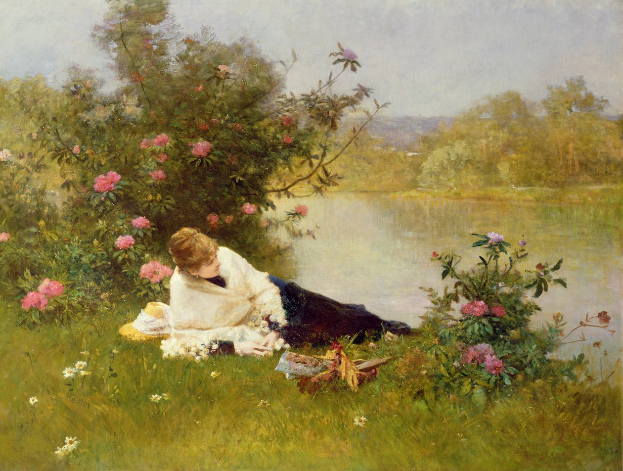 Žena na břehu řeky od Ferdinand Heilbuth