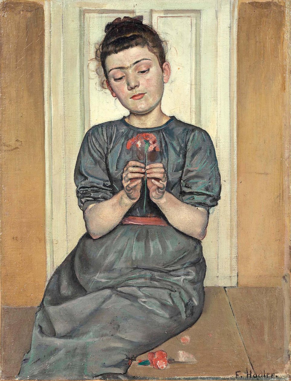 Dívka aranžování květin Dívka s karafiátem, c. 1886 od Ferdinand Hodler