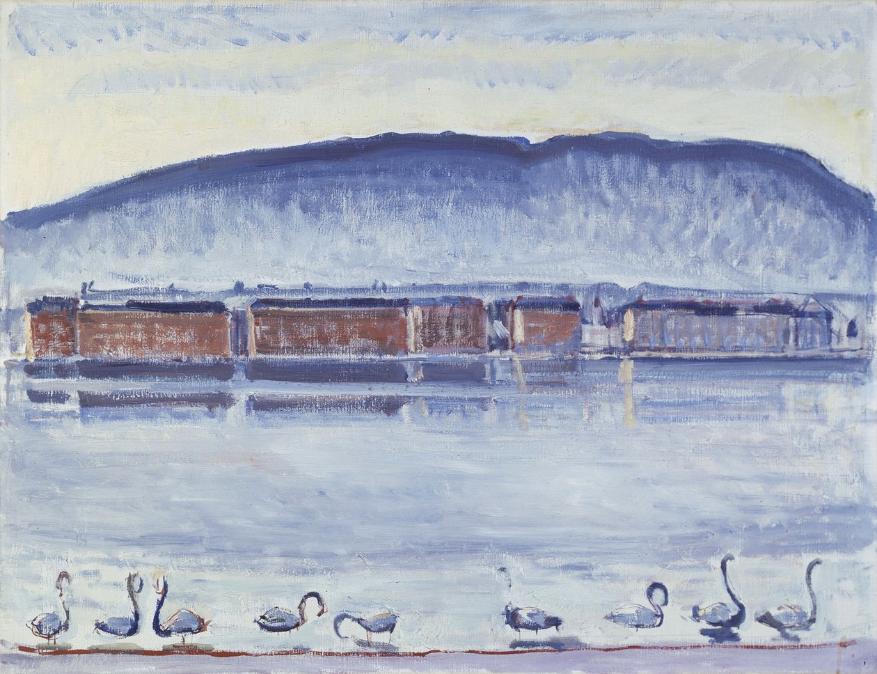 Ženevské jezero s Mont Salève a labutěmi od Ferdinand Hodler