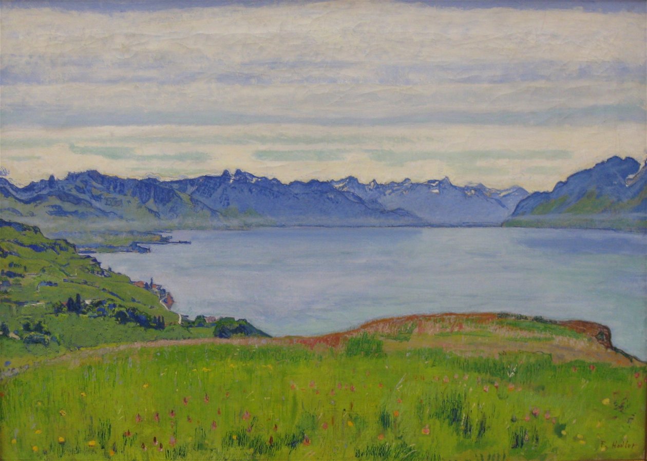 Krajina u Ženevského jezera s pohledem k Valais od Ferdinand Hodler