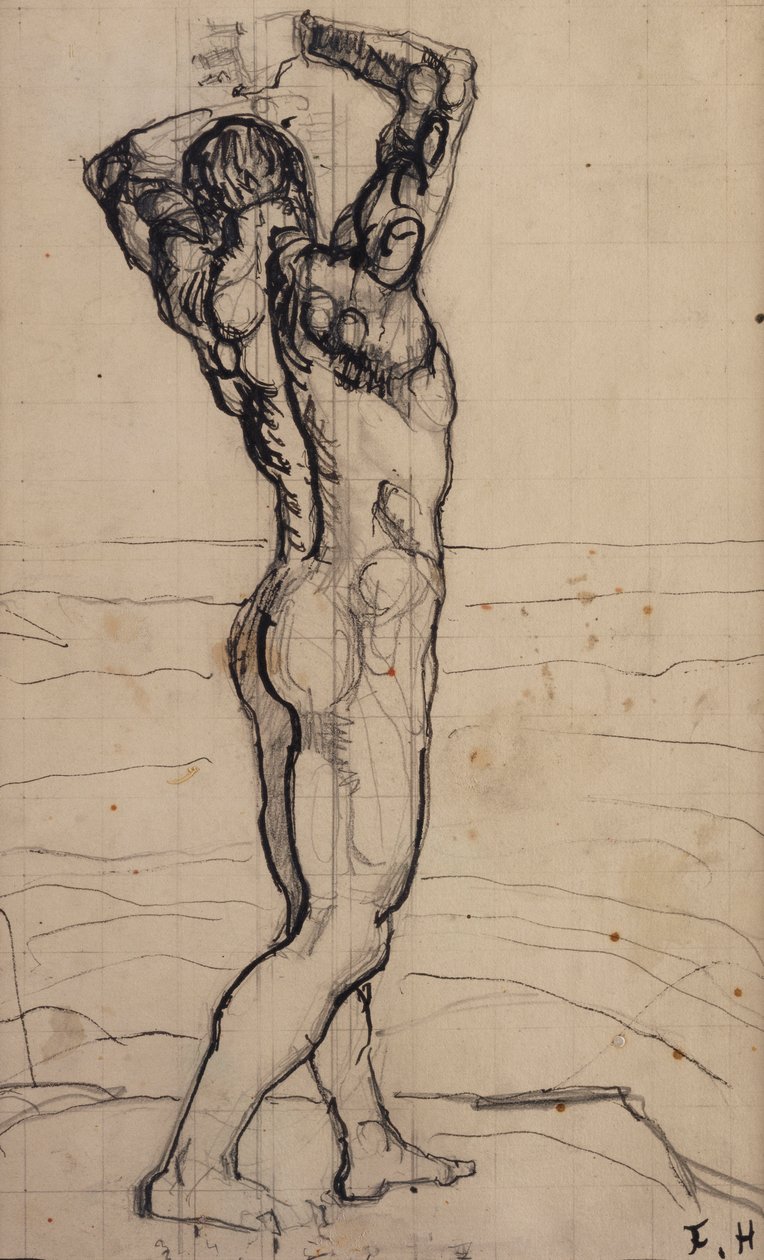 Male Act, Study for the Truth, c.1901-02 (tužka a inkoust na papíře) od Ferdinand Hodler