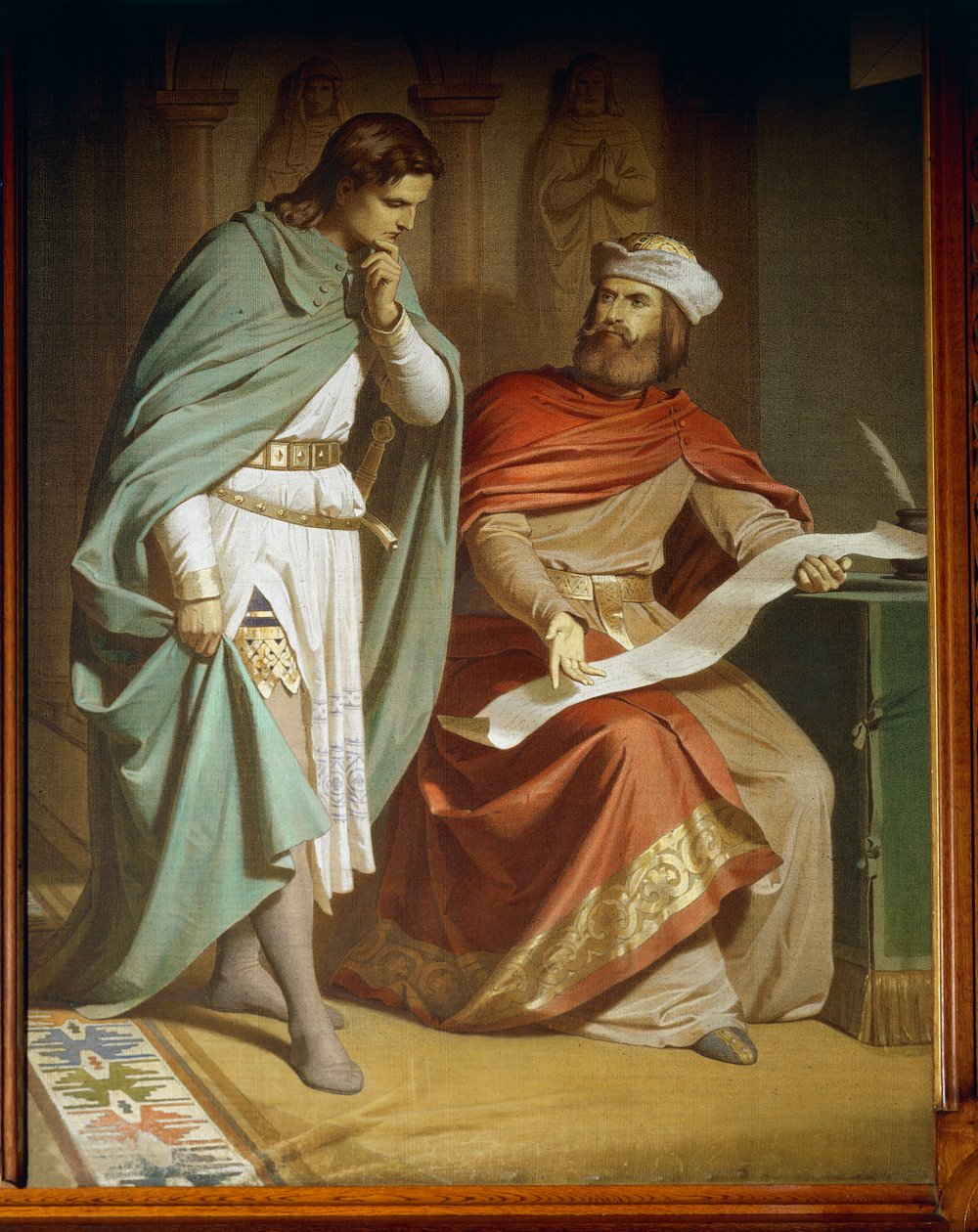 Wolfram von Eschenbach překládá báseň „Willehalm“ Waltheru von der Vogelweide z Tannhauserovy ságy, Jídelna (olej na plátně) od Ferdinand II Piloty