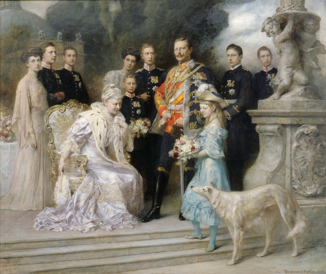 Skupinový portrét císařské rodiny u příležitosti stříbrné svatby, 1906. od Ferdinand. Keller