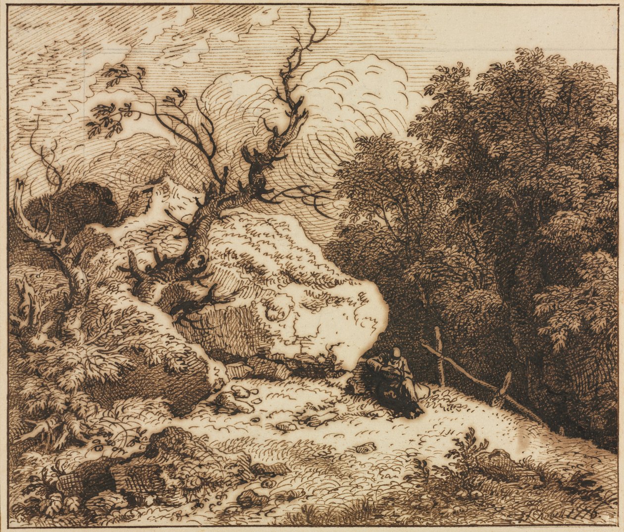 Poustevník v zalesněné krajině, 1776. od Ferdinand Kobell