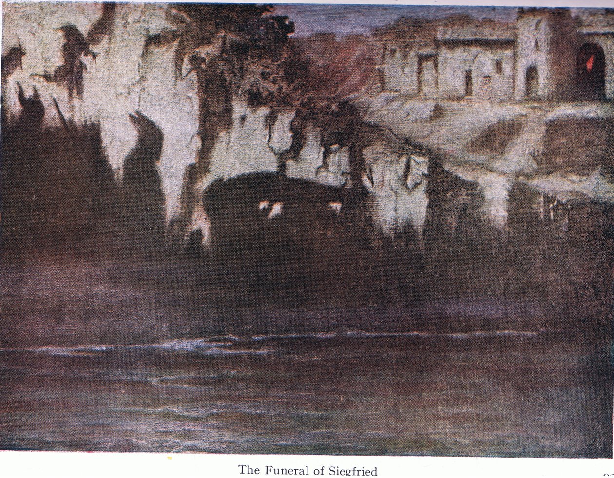 Pohřeb Siegfrieda, ilustrace z hospody The Stories of Wagners Operas. od George Harrap & Co Ltd 1932 od Ferdinand Lecke