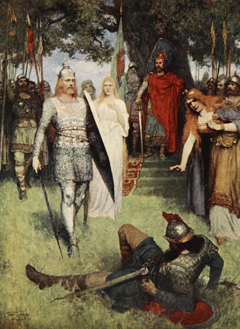 Byl nucen ustoupit, z knihy J. Walkera McSpaddena (1874-1960) "Příběhy Wagnerových oper", 1905. od Ferdinand Leeke