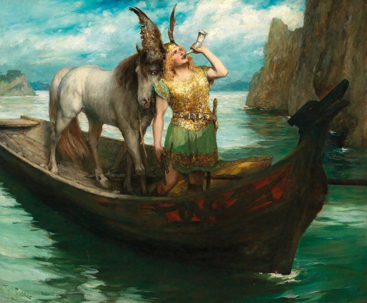 Siegfriedova cesta k Rýnu. Soumrak bohů. Zpěvák Hubert Leuer jako Siegfried, 1908. od Ferdinand Leeke