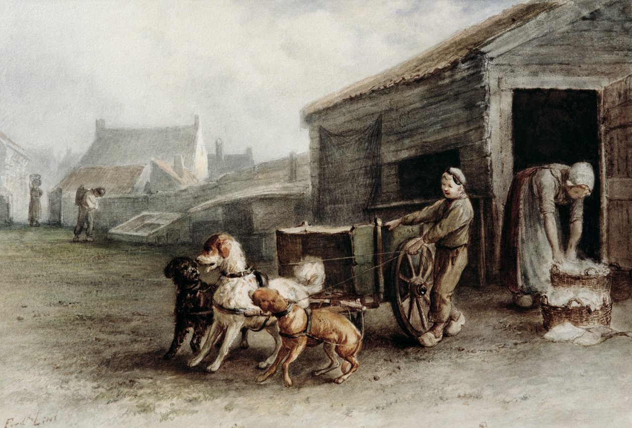 A Dog Cart, Holandsko, cca 1890 (wc na papíře) od Ferdinand Lintz