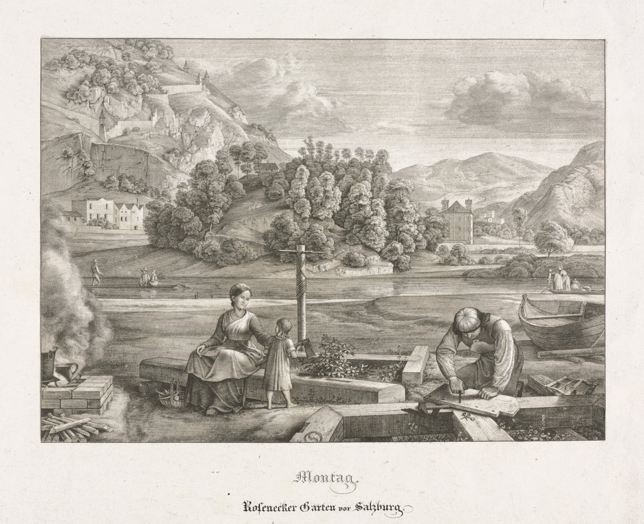 Sedm pohledů v Salcburku a Berchtesgadenu: pondělí: Rosenecker Garden Salzburg, 1823. od Ferdinand Olivier