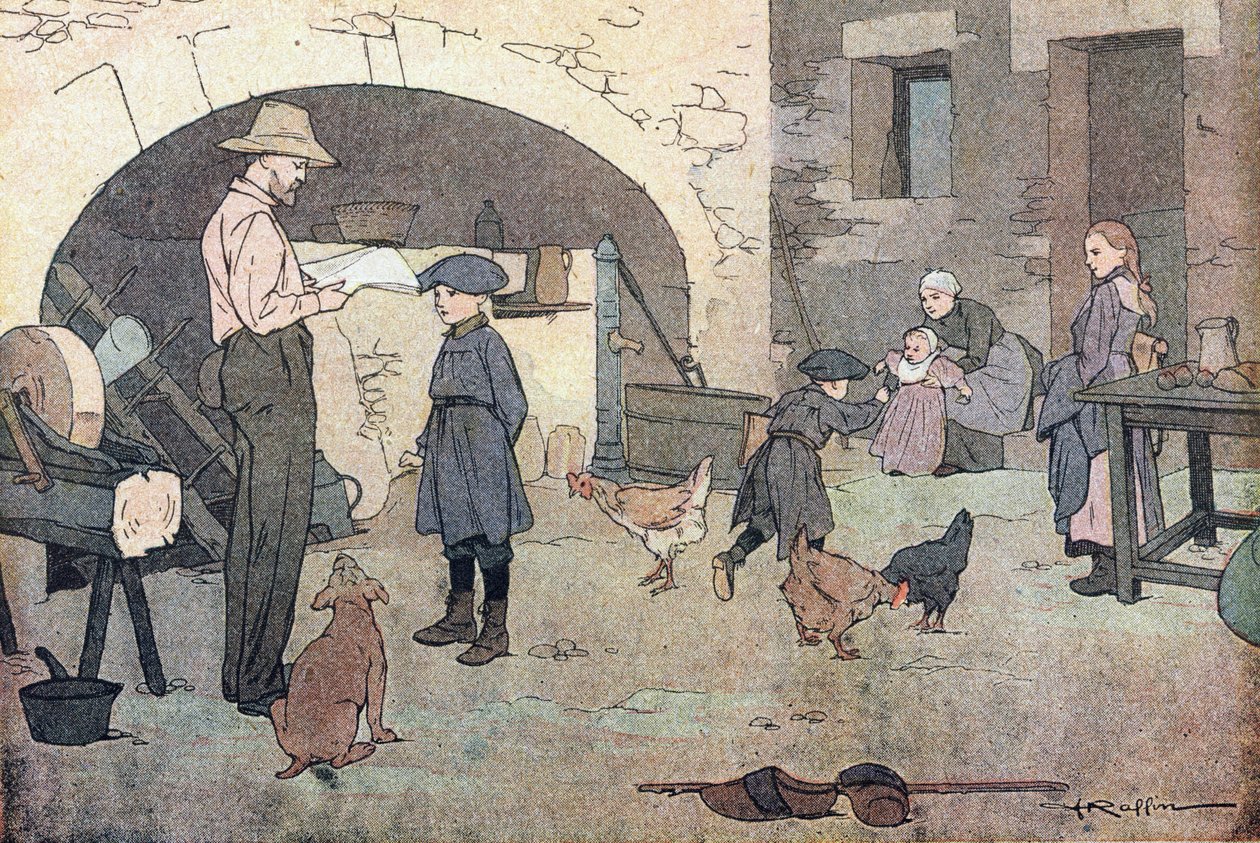 Doma, v Obrázkové knize dětství, kolem roku 1900 (rytina) od Ferdinand Raffin