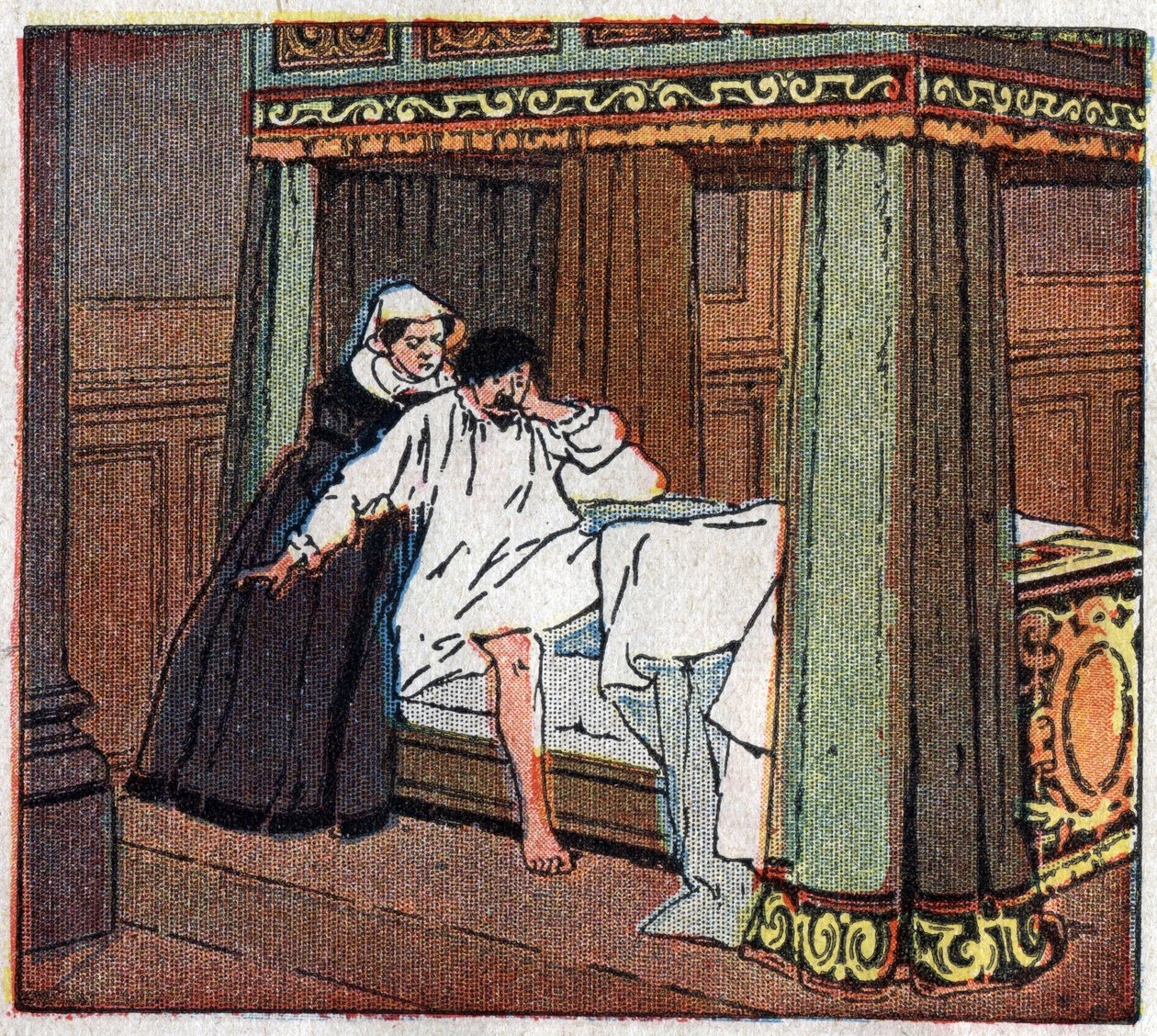 Historie Francie: Výčitky svědomí francouzského krále Karla IX. (1550-1574) za to, že vyhlásil rozkaz k masakru svatého Bartoloměje. v „Histoire de France naučené obrazem a přímým pozorováním. Přípravný kurz a první ročník prvků C od Ferdinand Raffin
