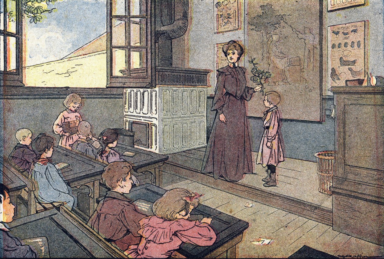 Ve třídě, v Obrázkové knize dětství, kolem roku 1900 (rytina) od Ferdinand Raffin