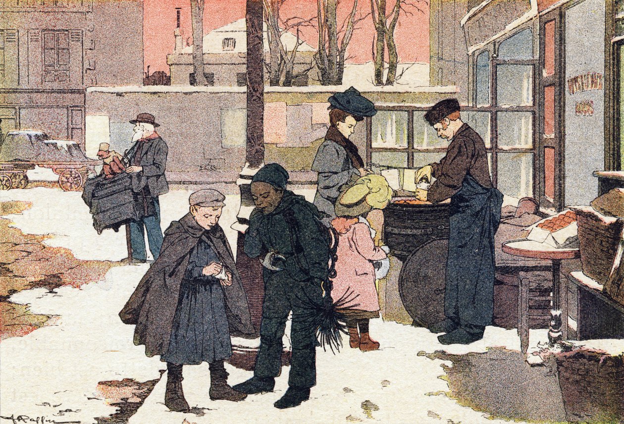 Obchodník s kaštany, v Obrázkové knize dětství, kolem roku 1900 (rytina) od Ferdinand Raffin