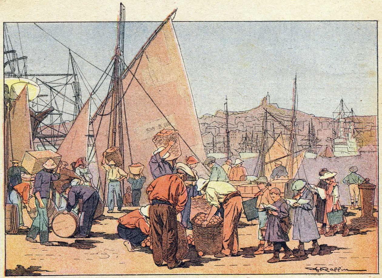 Přístav, v Obrázkové knize dětství, kolem roku 1900 (rytina) od Ferdinand Raffin