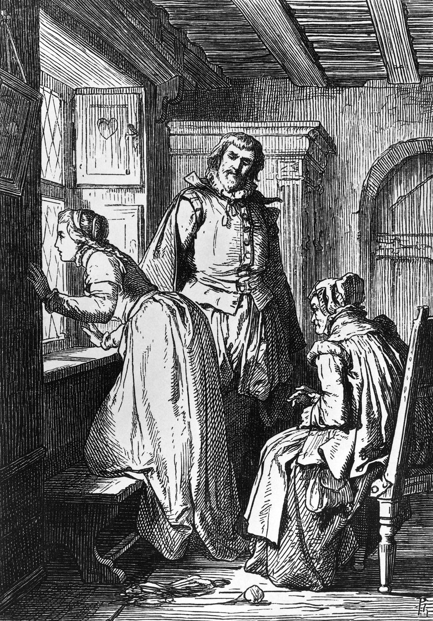 Klaerchen čeká na Egmonta, ilustrace k Egmontovi, tragédie Johanna Wolfganga von Goethe (1749-1832), dřevoryt podle kresby Ferdinanda Rothbarta (1823-1899) od Ferdinand Rothbart