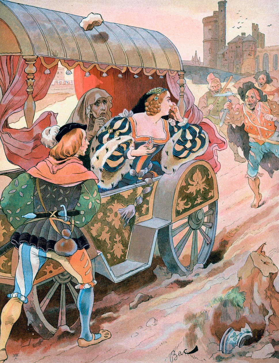 Útok na kočár, Quai de Nesles, vláda Františka I., 16. století, c1870-1950. od Ferdinand Sigismund Bac