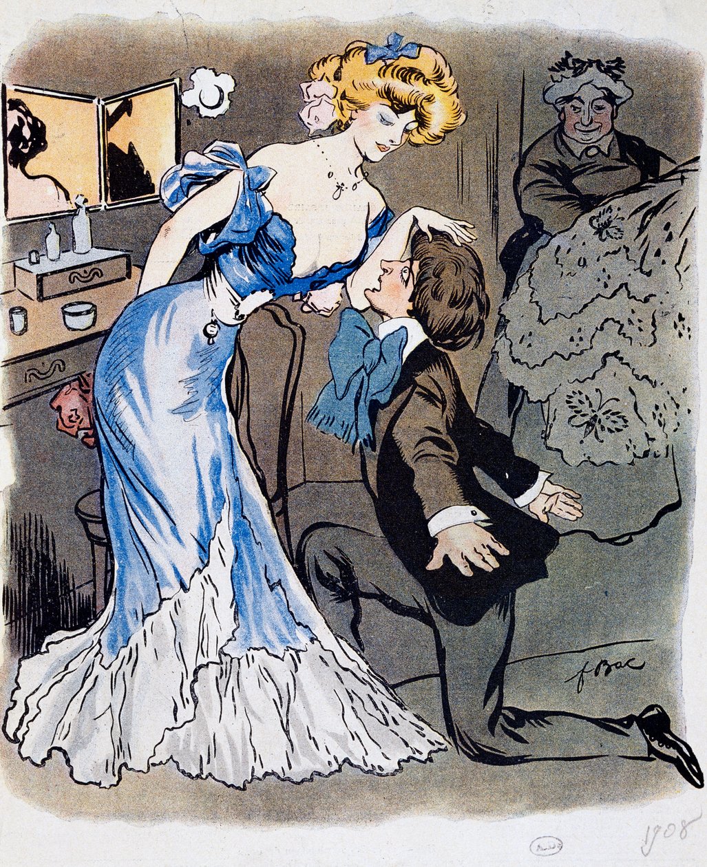 Les Demi-mondaines, básník Innamorato, karikatura v roce 1908 (ilustrace) od Ferdinand Sigismund Bac
