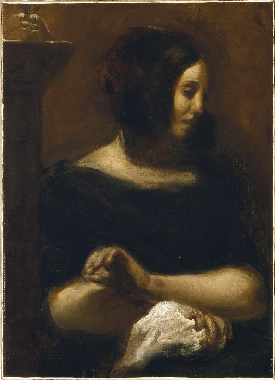 Portrét George Sand, po roce 1838 od Ferdinand Victor Eugene (after) Delacroix