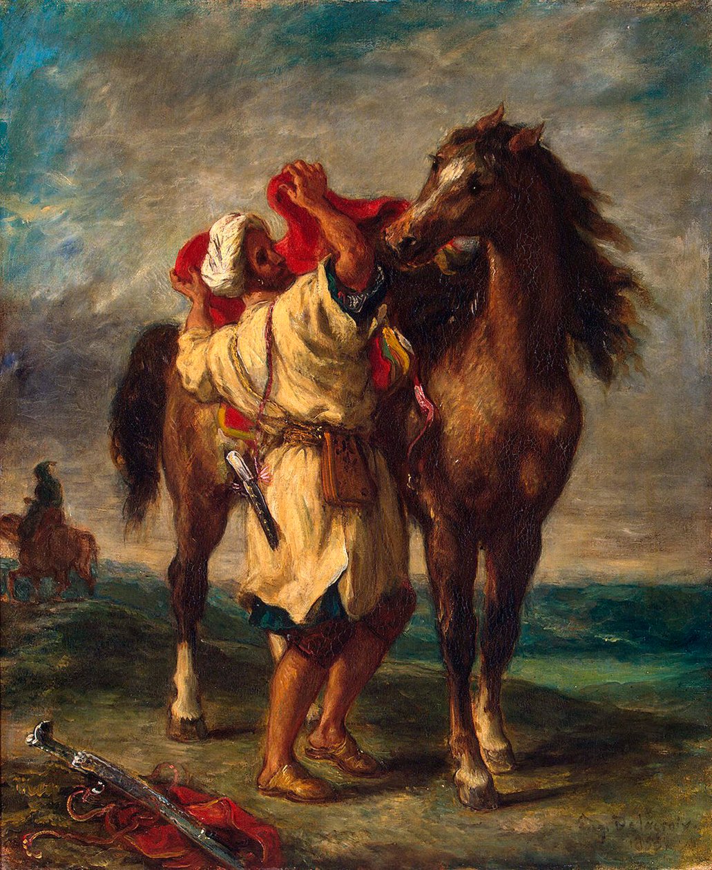Maročan osedlající svého koně, 1855. od Ferdinand Victor Eugene Delacroix