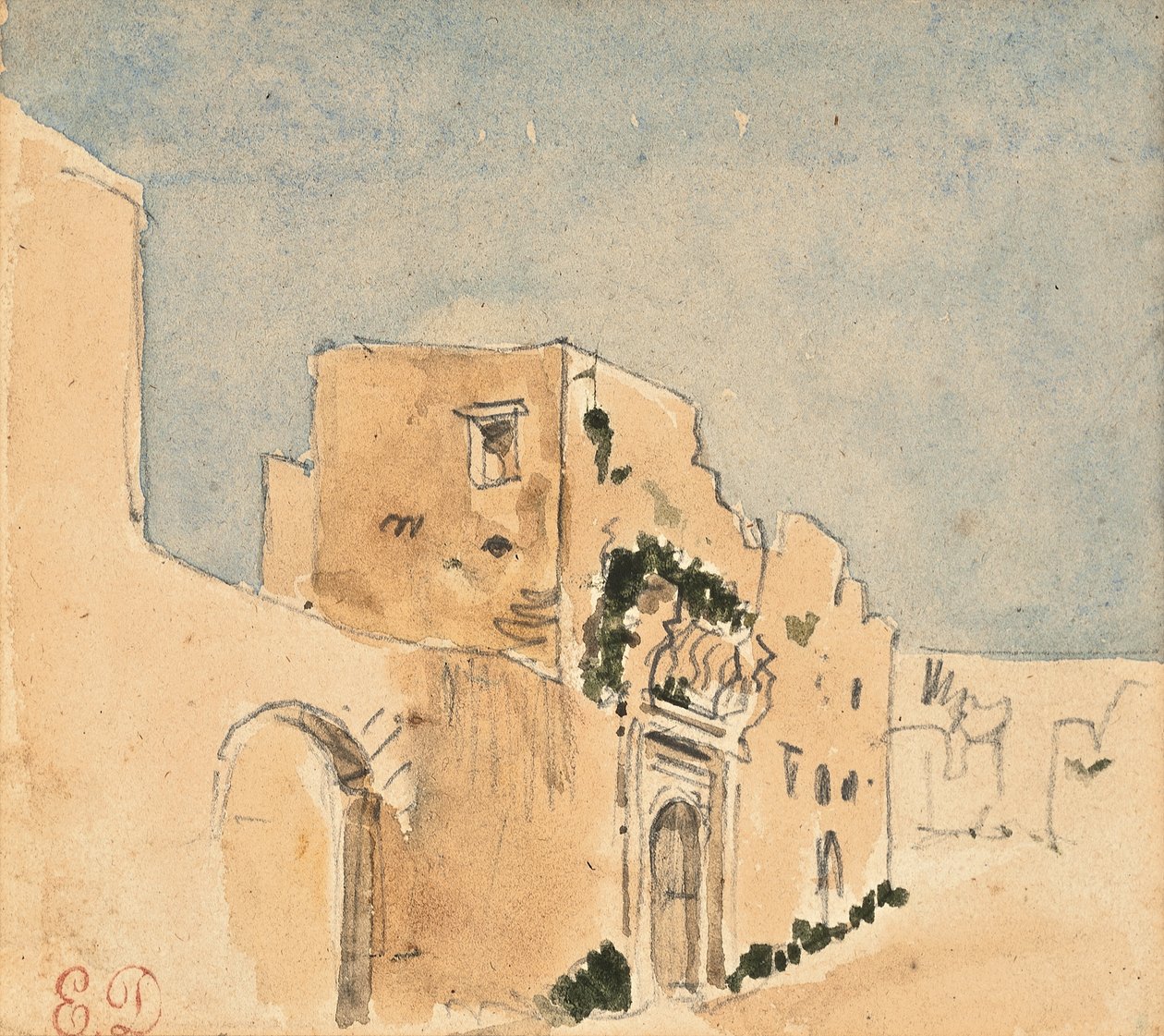 Marocká budova (tužka a akvarel na papíře) od Ferdinand Victor Eugene Delacroix