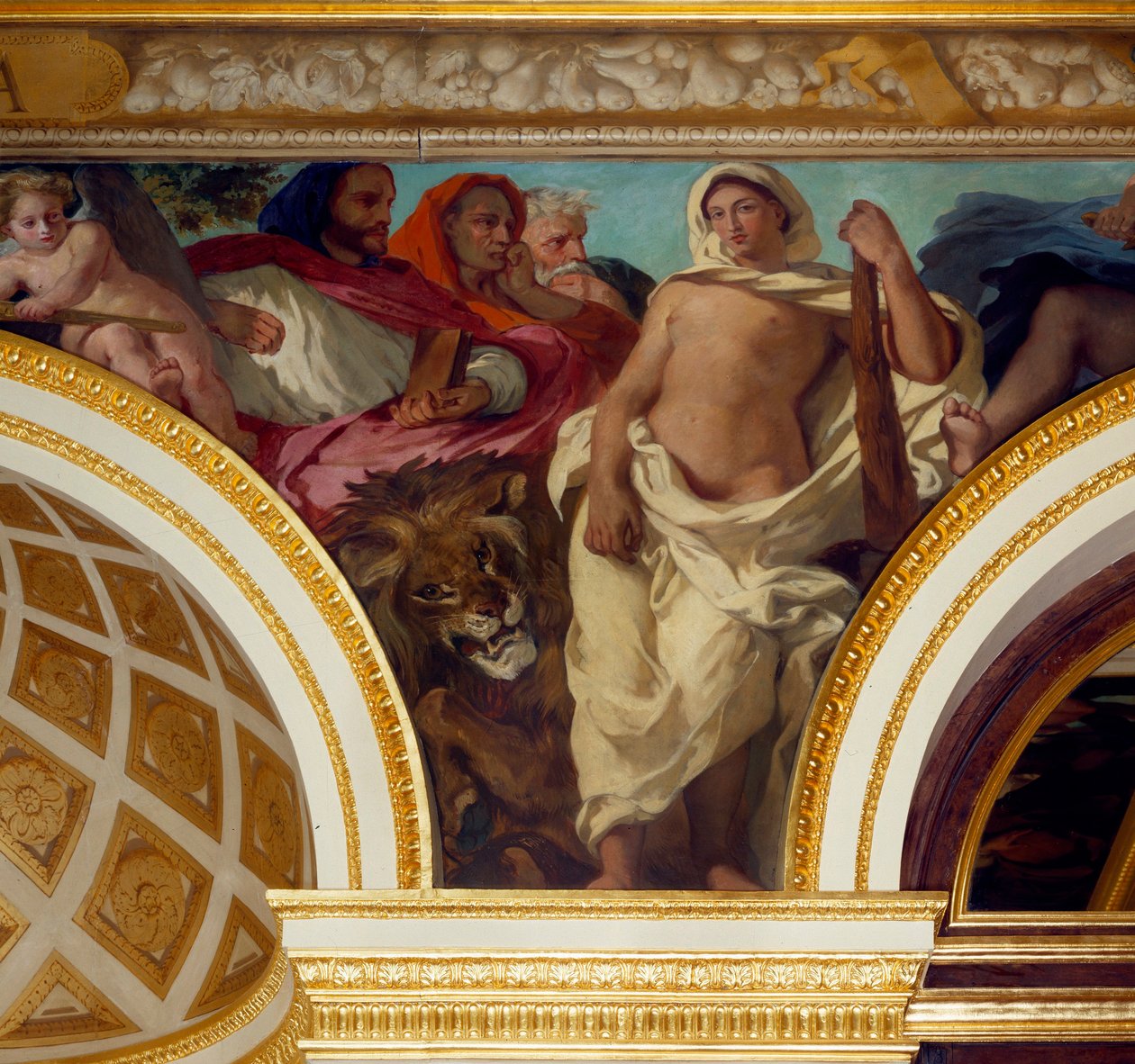 Alegorie spravedlnosti Detail fresky od Eugena Delacroixe (1798-1863) zdobící královský salon. Národní shromáždění (Palais Bourbon) 1843 Paříž od Ferdinand Victor Eugene Delacroix