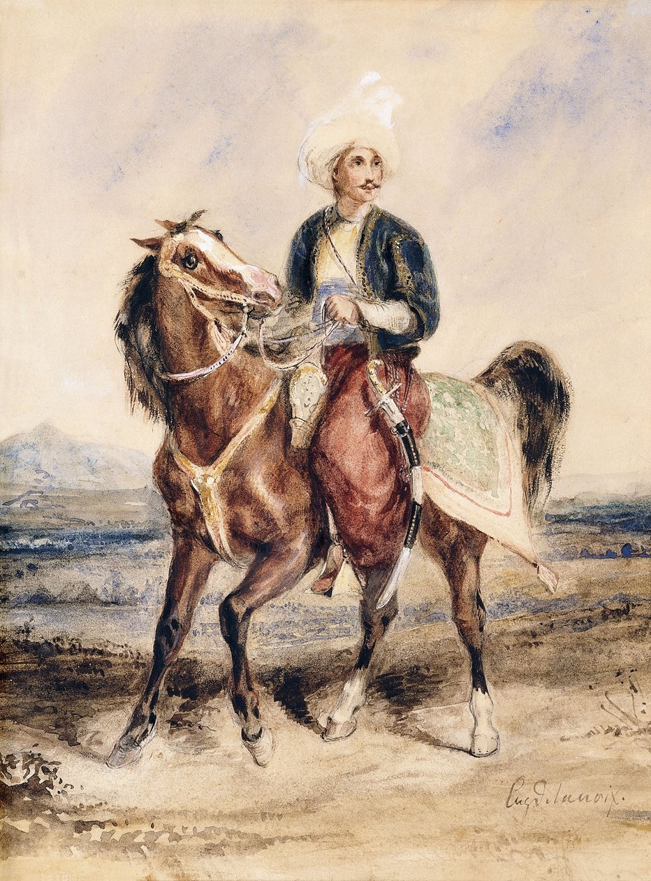 Arabský válečník na koni v krajině, od Ferdinand Victor Eugene Delacroix
