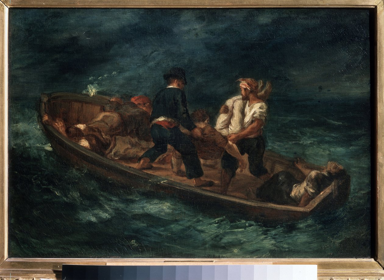„Po ztroskotání“ (také nazývané „Opuštěné vraky na kánoi“) Přeživší ztroskotání na voru. Obraz Eugene Delacroix (1798-1863) 1847 Puškinovo muzeum výtvarných umění, Moskva od Ferdinand Victor Eugene Delacroix